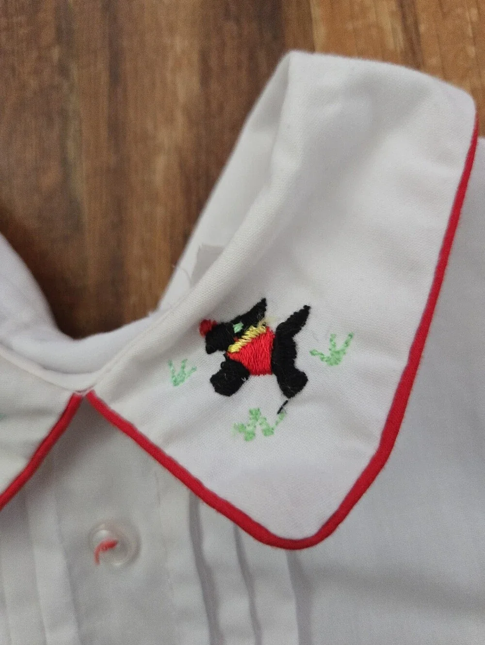 Vintage Baby 2Pc Set Red Velvet Romper Scotty Dog Embroidered Shirt 12-18M